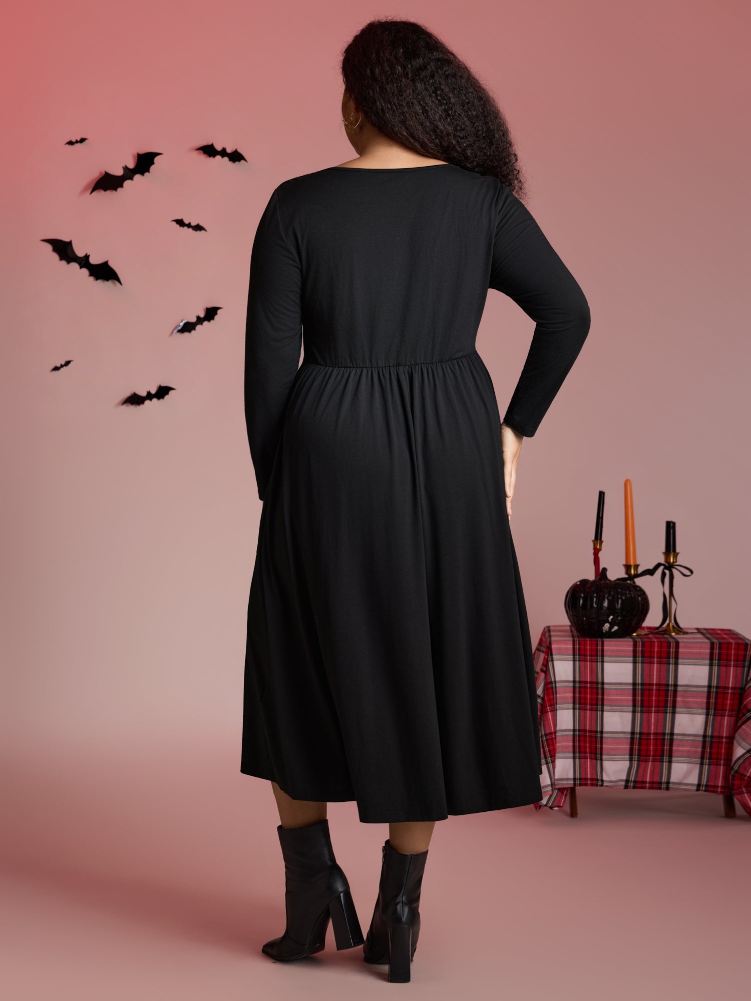 Stretchy Knit Adjustable Tie Frill Trim Midi Dress