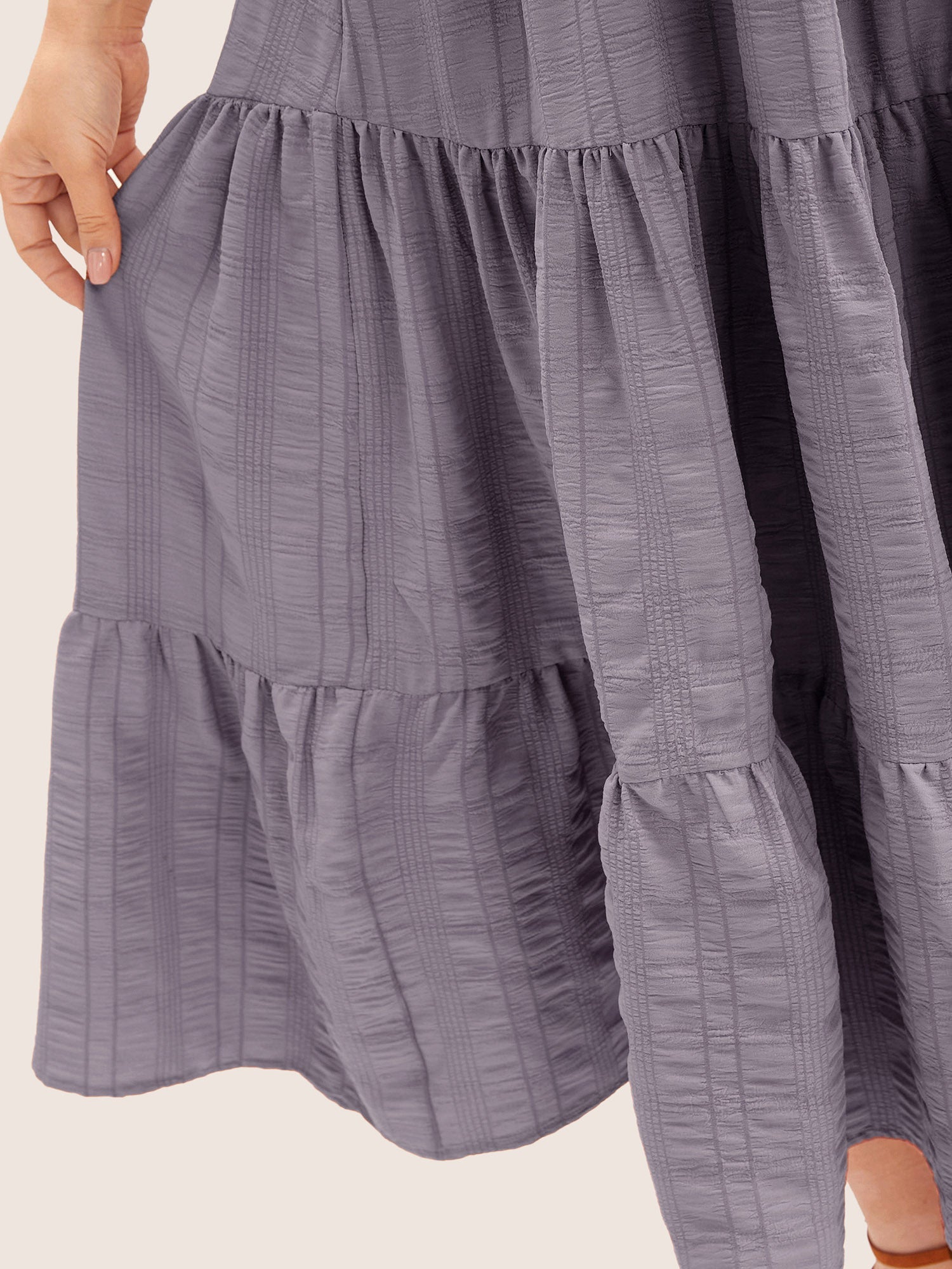 Plain Ruched Drawstring Pocket Ruffle Tiered Dress