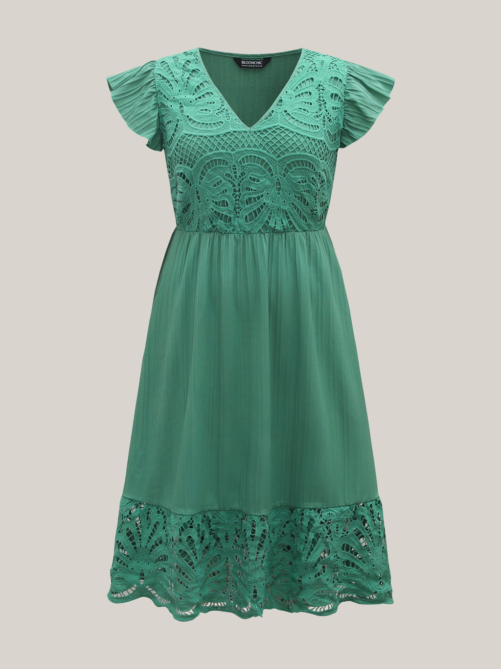 Lace Cut-Out Flutter Sleeve Midi Dress
